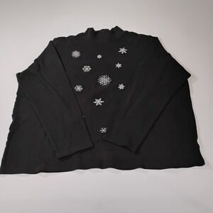 Studio Works Woman Women's 2XL Black Snowflake Turtleneck Long Sleeve Sweater